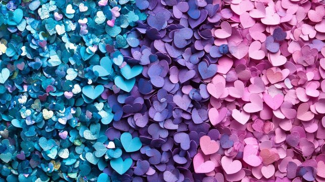 Un fondo lleno de corazones peque&ntilde;os en tonos azules y rosados, creando una textura suave y rom&aacute;ntica ideal para el D&iacute;a de San Valent&iacute;n.

