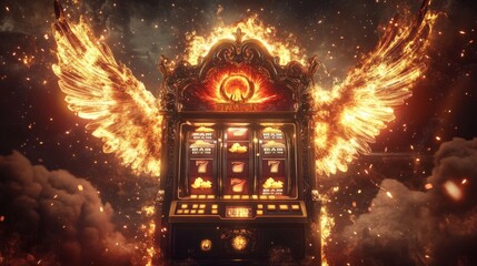 Obraz premium Heavenly vs Infernal Split Slot Machine Design Incorporating Animated Motifs
