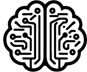 Brain Icon with Tech Design , AI and Technology Illustration , Vector Image of Half Tech, Half Biological Brain
