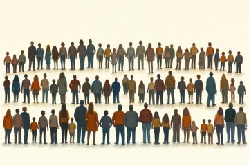 Naklejka premium Illustration of a large crowd of people standing in rows symbolizing social diversity inclusion and unity in a minimalistic modern design with soft earthy tones