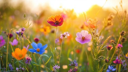 Naklejka premium Beautiful colorful wildflowers in the garden