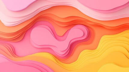 Obraz premium Diseño de capas en tonos rosados, naranjas y amarillos, formando un corazón abstracto en el centro, evocando calidez y pasión.