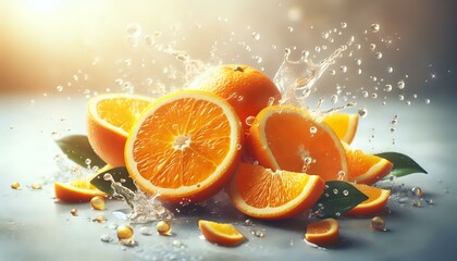 Citrus Splash: Oranges and Water Droplets