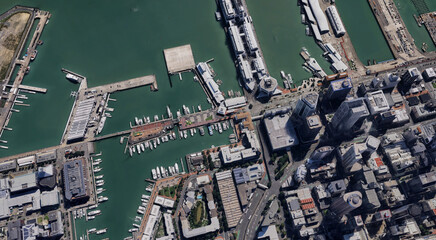 The coast of Auckland city in New Zealand from a bird's eye view