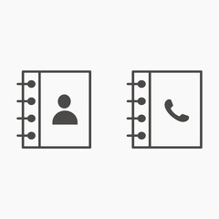 phone, number book vector icon isolated. contact, address, communication, call book symbol