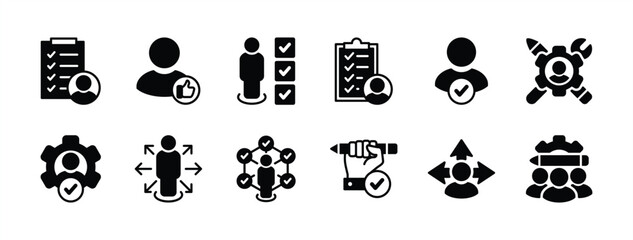 Soft skills icon set. Containing ability, value, aptitude, attitude, business career, confidence, creativity, development, empathy, work, connection, personal, diversity, power, potency, teamwork