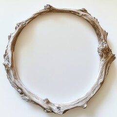 Rustic driftwood circular frame on white background for nature-inspired decor