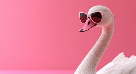 A swan wearing sunglasses on an isolated background.