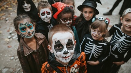 A group of children are dressed up in Halloween costumes