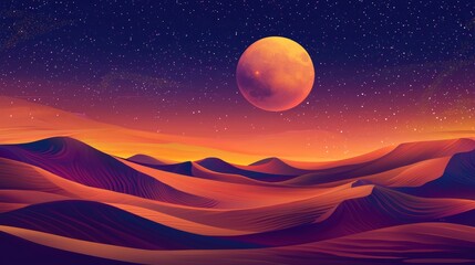 Obraz premium Surreal Desert Landscape with Floating Sand Dunes and Glowing Celestial Orb