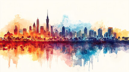 Obraz premium Jeddah, Saudi Arabia, classic traditional wood block print effect. Woodblock printing. Graphic designed, illustration for travel poster, card, wallpaper, backdrop or banner. Modern, trendy