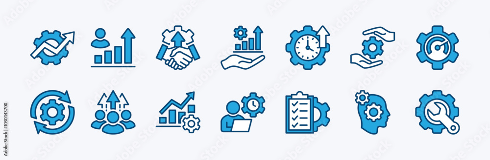 Wall mural set of settings and setup icon vector. containing optimization, improvement, increasing cooperation 