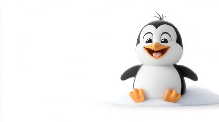 Fototapeta premium cheerful cartoon penguin sits on snowy surface, exuding joy and playfulness. Its bright eyes and wide smile create delightful and whimsical atmosphere