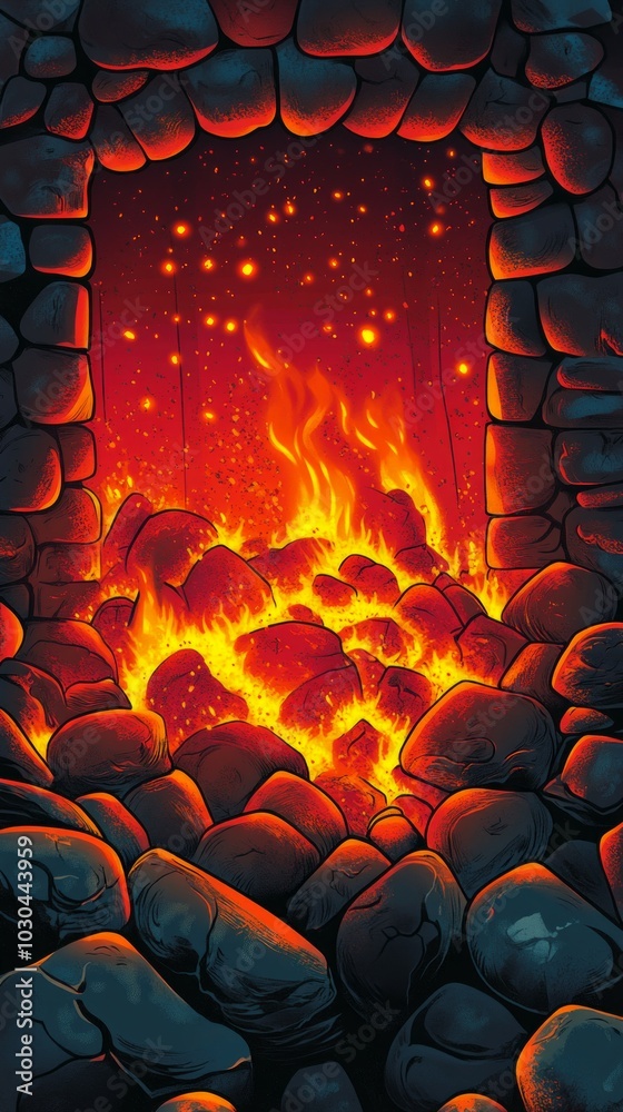 Wall mural Golden Embers, Cozy fireplaces