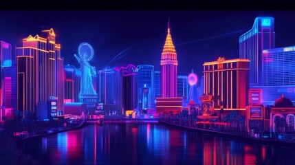 Cityscape shows casino wins with dazzling cyberpunk neon lights