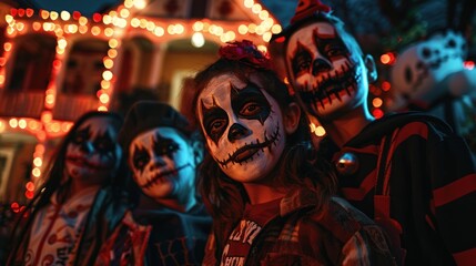 A group of children are dressed up in Halloween costumes