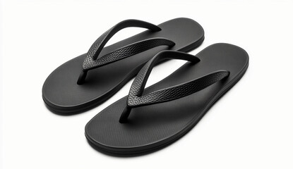 flip isolated on white: pair of black flip flops isolated on white background, casual summer footwear, beach shoes  