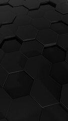 Naklejka premium 3d abstract black vertical background. Abstract dark hexagon mosaic wall. 3d rendering illustration not AI