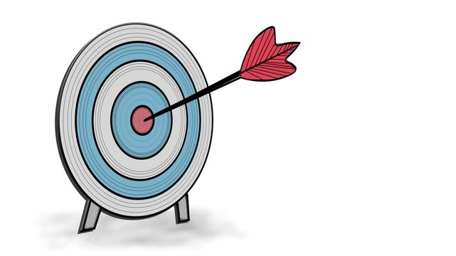 Business Goal and Marketing, Aim Success and Achievement Concept. Red Arrow hit Target Dart in Center Animation.