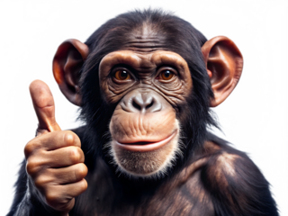 A monkey giving a thumbs up isolated on white background.AI GENERATED