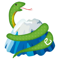 巳年の年賀状に使える富士山に巻き付いているヘビのイラスト
