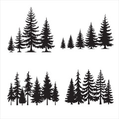 set of vector fir tree silhouette