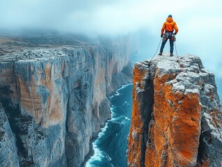 climber triumphantly reaching the summit of a rugged cliff, showcasing determination and achievement against a breathtaking backdrop, symbolizing adventure and the spirit of exploration