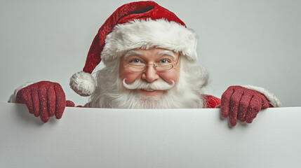 Naklejka premium Santa Claus holding blank advertisement banner background with copy space