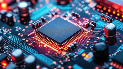 Obraz premium A close-up of a computer chip. Perfect for illustrating technology and the future of electronics.