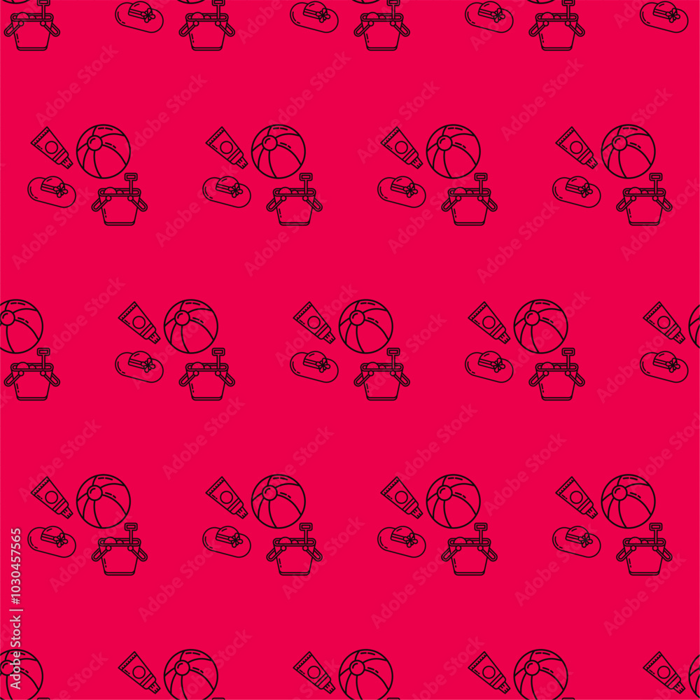 Poster Seamless pattern background with monoline summer icons