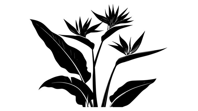 Bird of paradise flower emerging from green foliage, vector illustration art