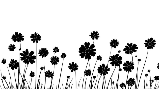 A clustered arrangement of flowers with varying sizes and heights positioned unevenly, vector illustration art