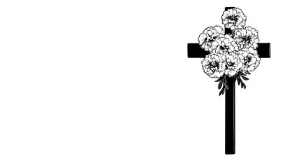 Obraz premium Cross-shaped tribute made of carnations on a church altar, vector illustration art
