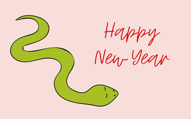 New Year's card with a snake. 2025 New Year. Year of the snake. Merry Christmas and Happy New Year. Red and beige vector illustration.