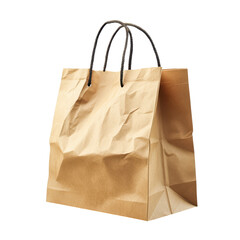 paper shopping bag with handles, shopping element, hyper-realistic photography, crumpled texture and logo space