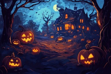 Halloween background pumpkins haunted.