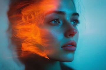 Young woman suffering from personality bipolar disorder. Psychological disorders