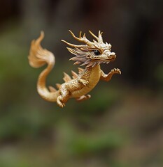 Obraz premium Small cute and flexible Chinese dragon floating in the air, fantasy and mythology concept Generative AI
