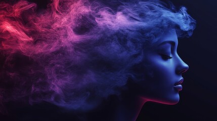 Woman With Pink and Blue Smoke   Mystical Portrait   Silhouette   Dreamy Background   Crea