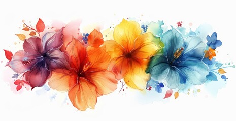 Obraz premium Colorful Flowers in Watercolor Style on White Background for Spring Decor or Floral Design Generative AI