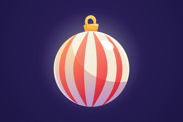 Festive Christmas glass ball, New Year tree toy, cheerful decoration. Vector isolated cartoon illustration.