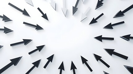Converging Arrows Forming Focal Point on Minimalist White Background