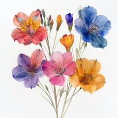 Colorful Wild Flowers Watercolor Illustration with White Background for Spring and Summer Decor Generative AI