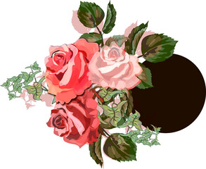 Greeting card with bouquet of  red roses flowers