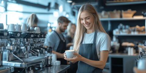Fototapeta premium happy workers at a cafe. 
