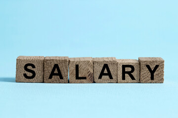 Word Salary made of cubes on light blue background