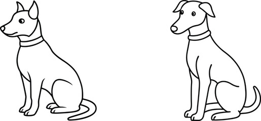 Two Dogs Sitting Line Drawing Illustration