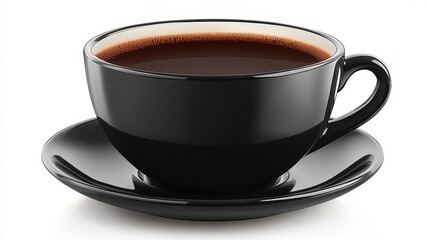Black Coffee Cup and Saucer on White Background