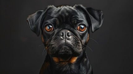Obraz premium A captivating close-up of a black pug with expressive eyes set against a dark background. Generative AI