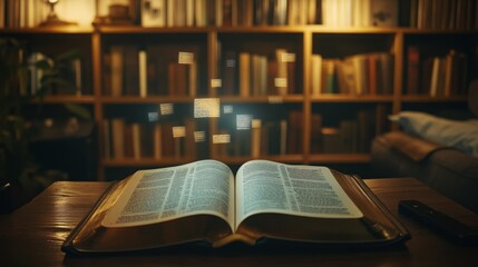 Fototapeta premium Cozy Family Room with Open Bible on Desk